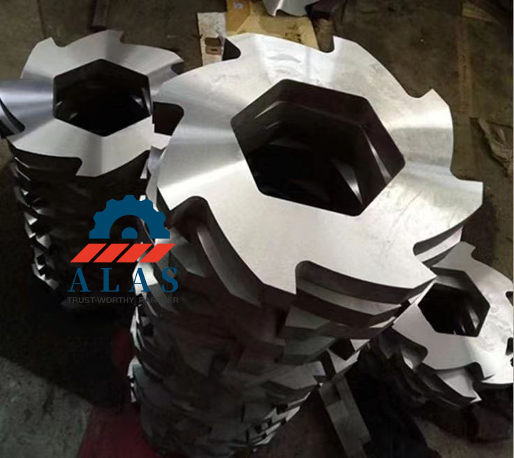 Industrial Shredder Blade Wholesale and Factory Stock - ALAS Producción en masa de cuchillas trituradoras de doble eje de 6 garras de alta resistencia ALAS con orificio central hexagonal