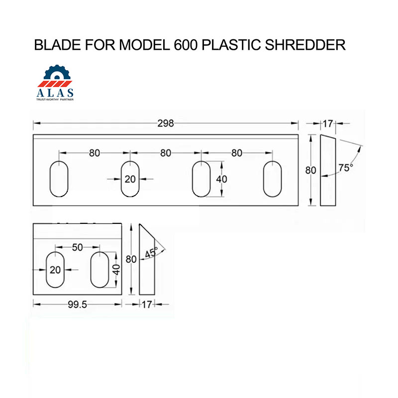 Plano t&eacute;cnico y dimensiones de cuchilla trituradora de pl&aacute;stico y cuchilla granuladora modelo 600