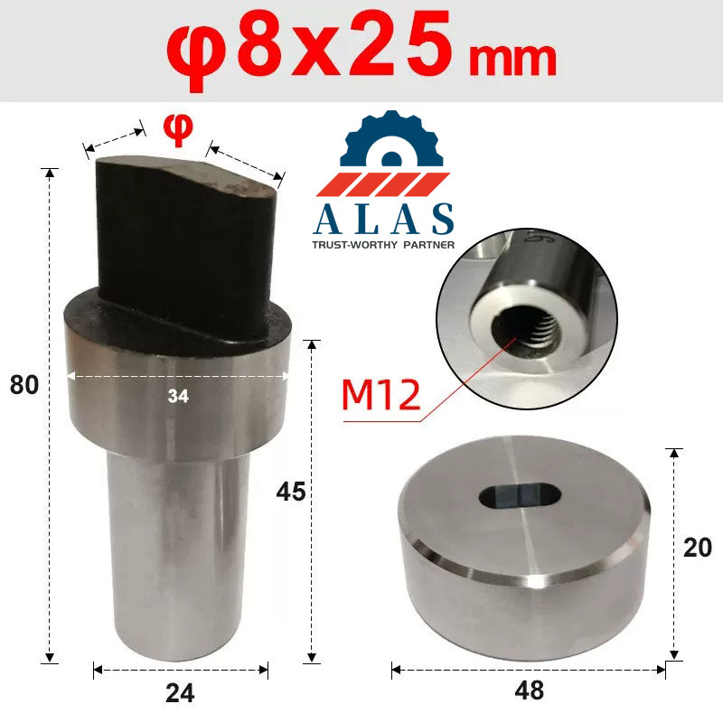 Juego de troqueles y punzones ranurados oblongos roscados M12 de 24mm de di&aacute;metro para herrero