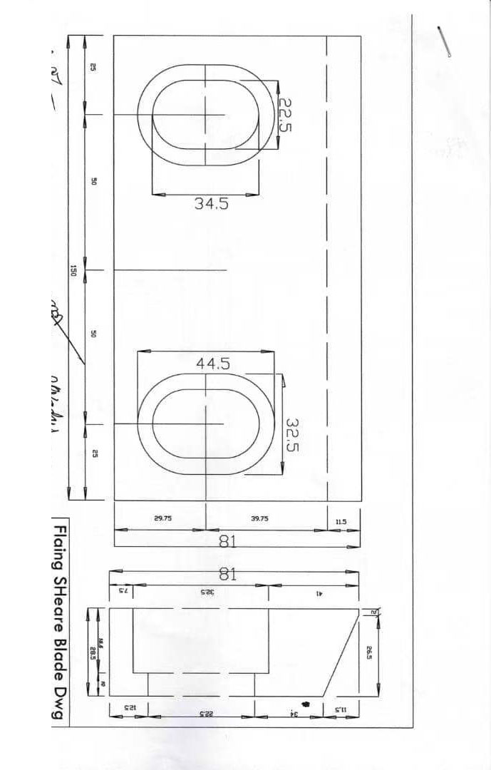 Dibujo de ingeniería de cuchillas de corte volante para líneas de producción de acero